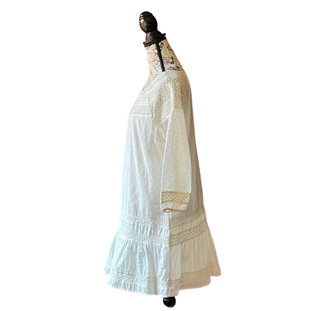 Lucky brand womens cream Swiss dot crochet boho peasent cottage core dress M - Picture 3 of 10